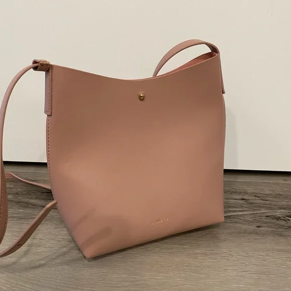 SAMARA Medium Off the Shoulder Bucket Crossbody Bag Pink Peony Vegan Leather - Picture 11 of 14